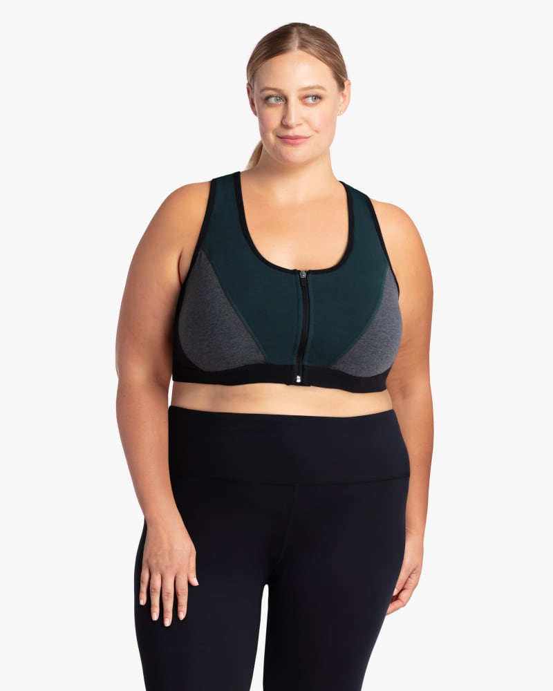 Front of plus size Hali Performance Zip Sports Bra by Rainbeau Curves | Dia&Co | dia_product_style_image_id:118335